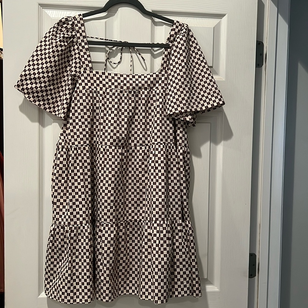 Abercrombie geometric print babydoll dress size large petite NWT